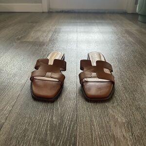 Brown Leather Slide Sandals